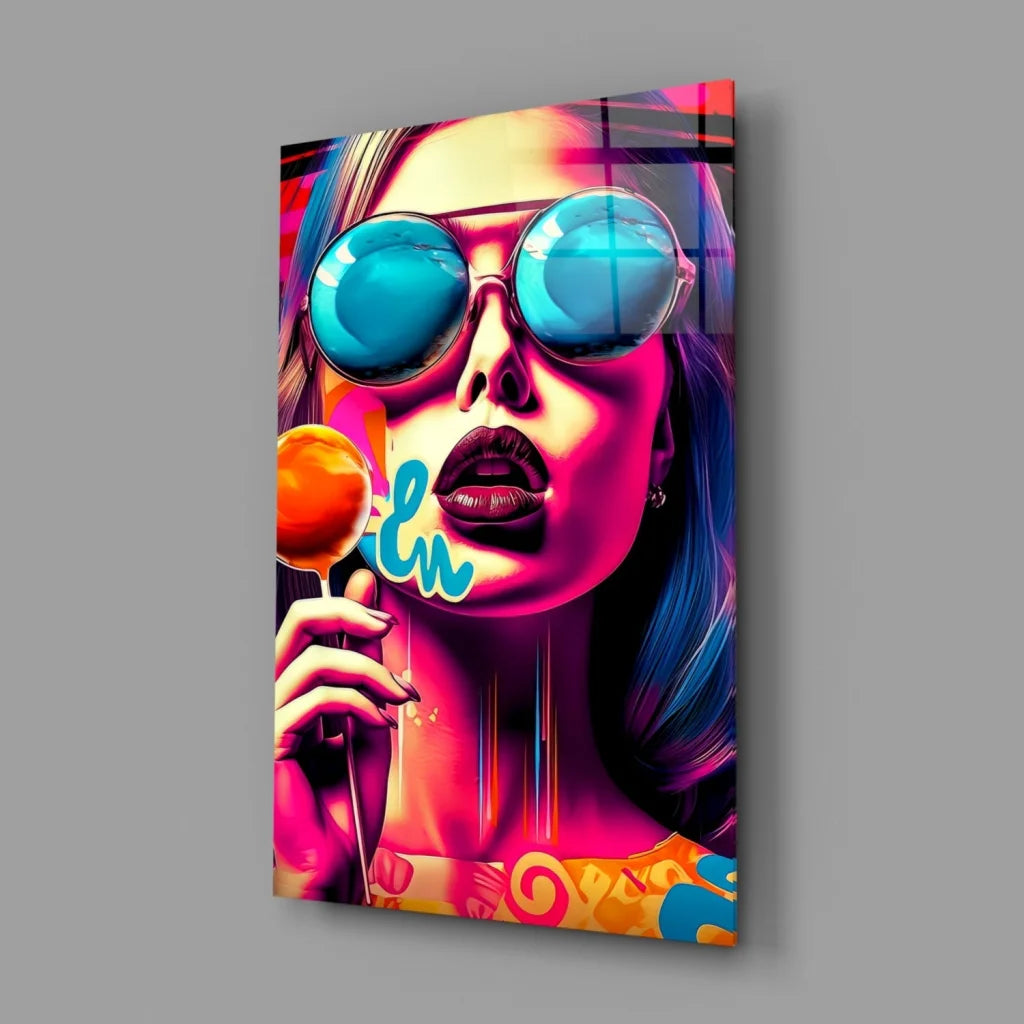 Pop Art Lollipop Girl Glass Wall Art Canvas Print | Glass Wall Art Print | vintageantiquesgifts.com
