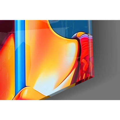 Vibrant pop art bubble gum girl glass wall art with bold orange red blue gradients