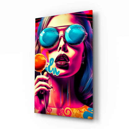 Pop Art Lollipop Girl Glass Wall Art Canvas Print | Insigneart USA | vintageantiquesgifts.com