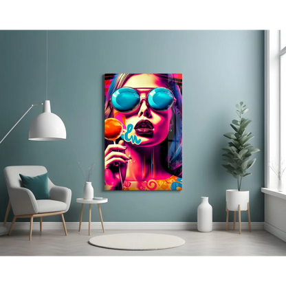 Pop Art Lollipop Girl Glass Wall Art Canvas Print | Contemporary Home Wall Art | vintageantiquesgifts.com