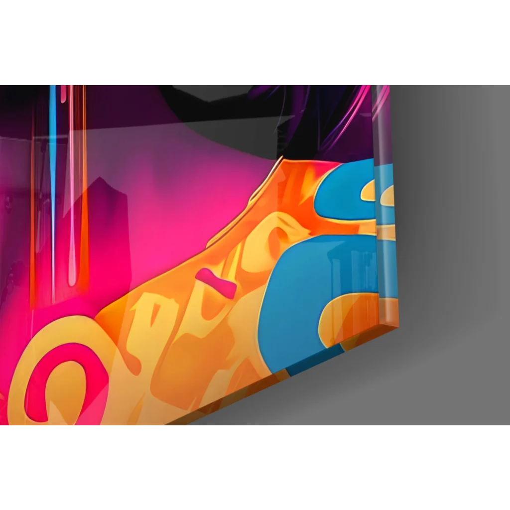 Vibrant Pop Art Lollipop Girl glass wall art canvas with orange pink blue graffiti
