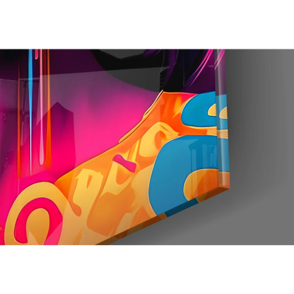 Vibrant Pop Art Lollipop Girl glass wall art canvas with orange pink blue graffiti