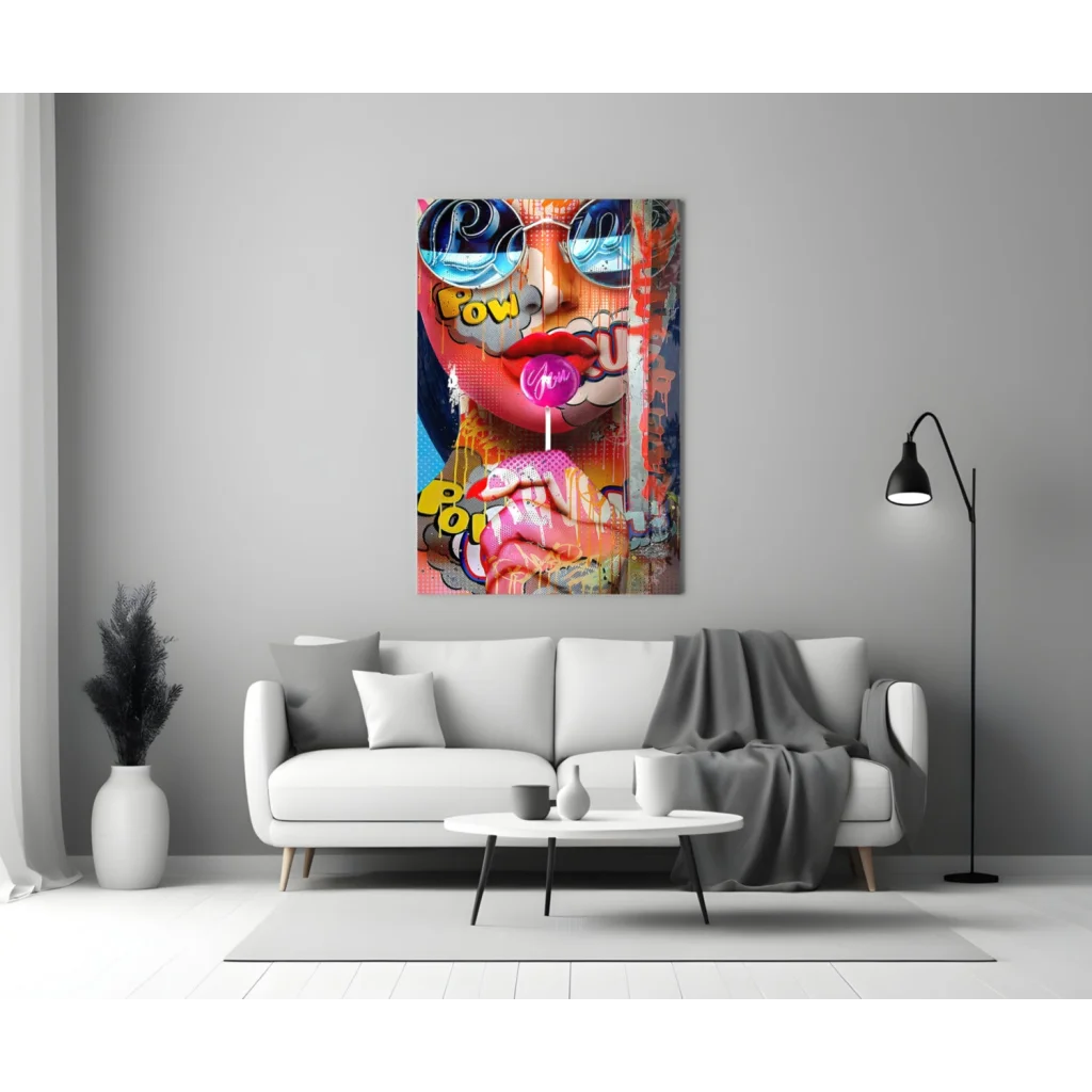 Pop Art Lollipop Girl Glass Wall Art Canvas Print | Modern Wall Art Decor | vintageantiquesgifts.com