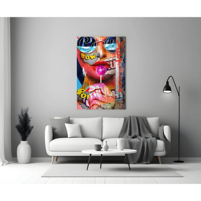 Pop Art Lollipop Girl Glass Wall Art Canvas Print | Modern Wall Art Decor | vintageantiquesgifts.com