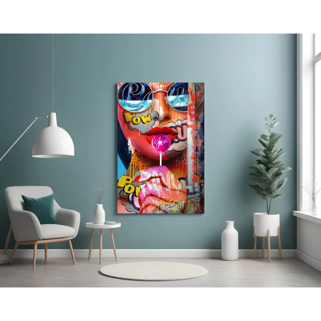 Pop Art Lollipop Girl Glass Wall Art Canvas Print | Contemporary Home Wall Art | vintageantiquesgifts.com