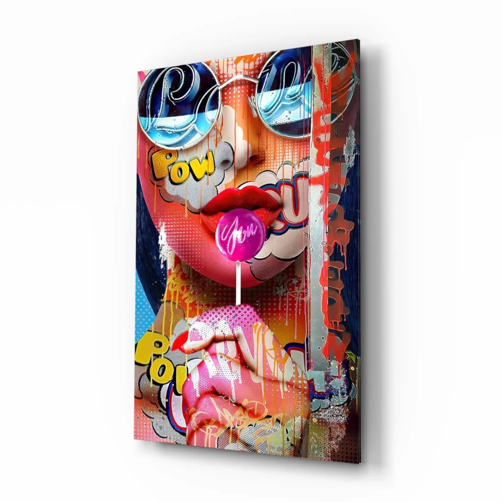 Pop Art Lollipop Girl Glass Wall Art Canvas Print | Insigneart USA | vintageantiquesgifts.com