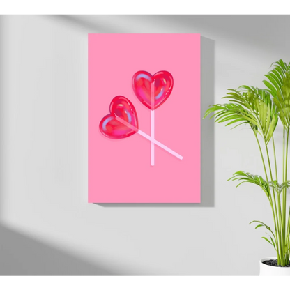 Pink heart lollipops on insigne aluminum prints wall clock