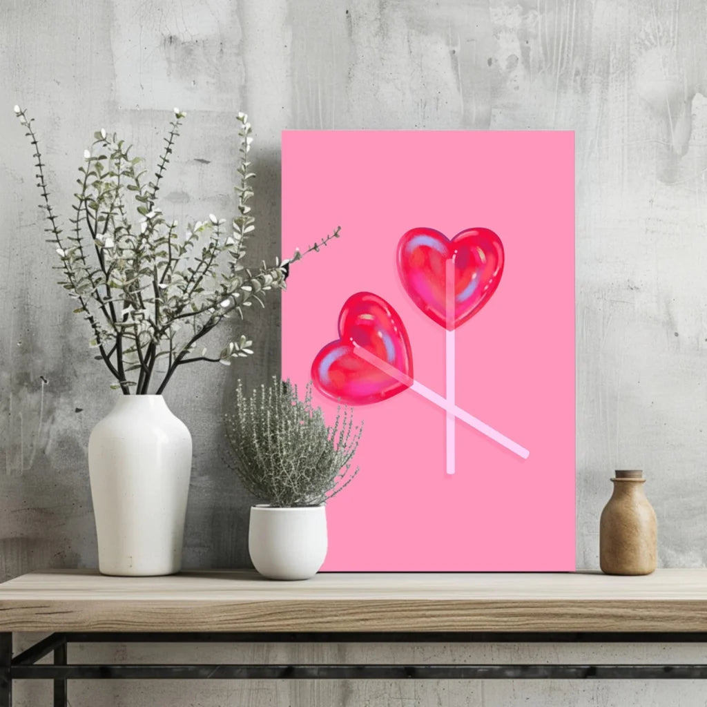 Pink heart lollipops on insigne aluminum prints