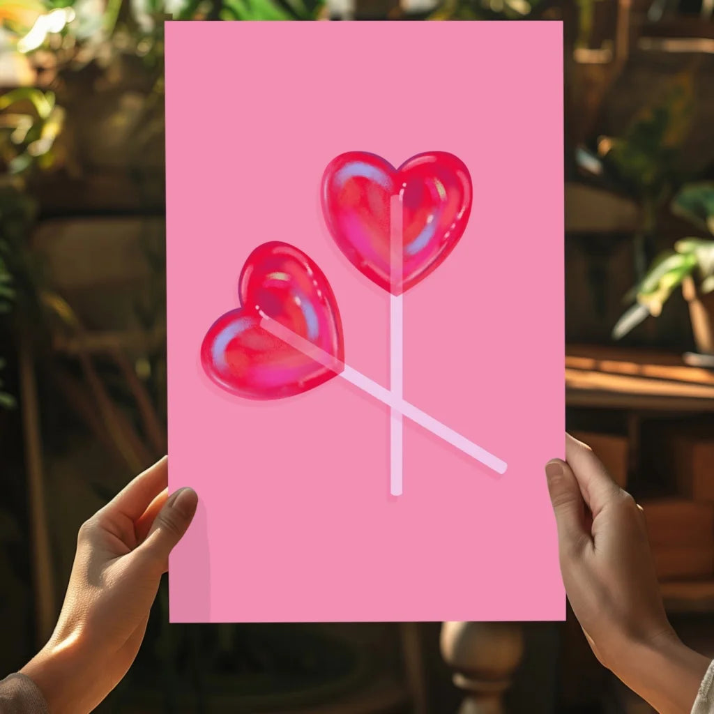 Pink red heart lollipops on insigne aluminum prints