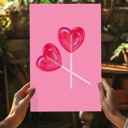 Pink red heart lollipops on insigne aluminum prints