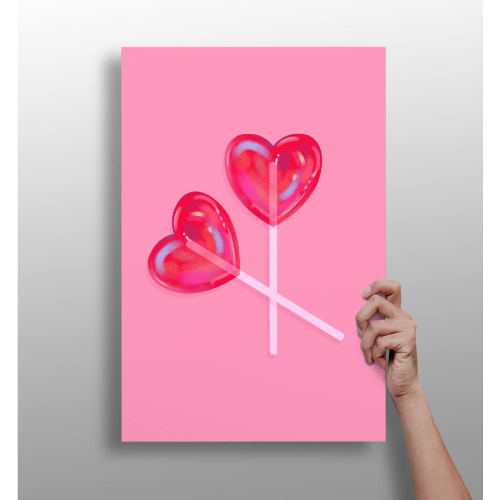 Pink red heart lollipops clock on insigne aluminum prints