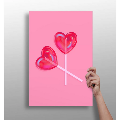 Pink red heart lollipops clock on insigne aluminum prints