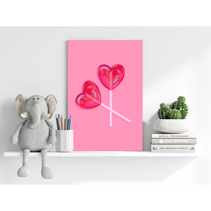 Pink red heart lollipops on insigne aluminum prints