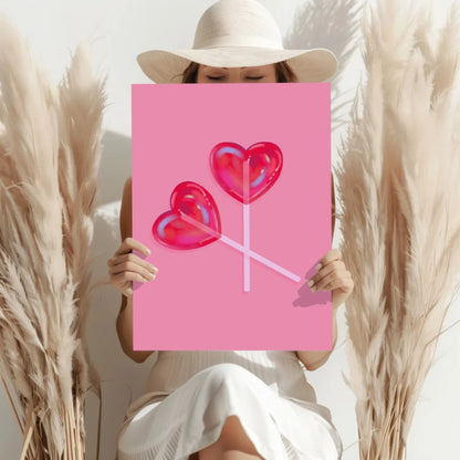 Pink red heart lollipops on insigne aluminum prints