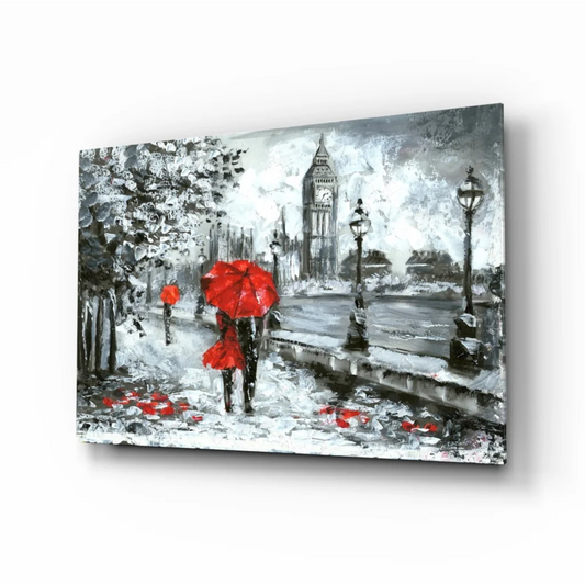 Red Umbrella London Big Ben Glass Wall Art Print | Insigneart USA | vintageantiquesgifts.com