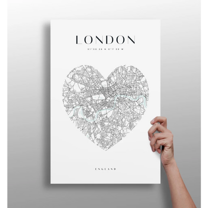 Heart shaped London map on insigne aluminum print