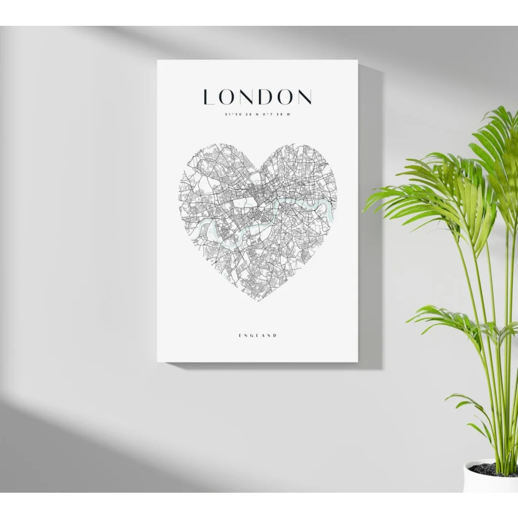 Heart shaped London map on insigne aluminum print