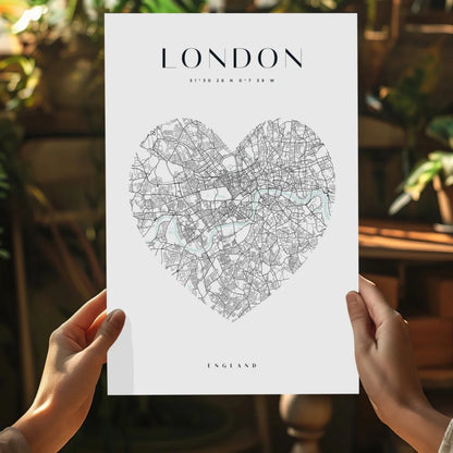 Heart shaped London map on insigne aluminum print