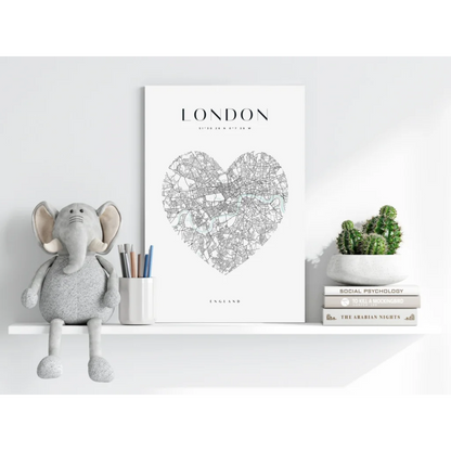 Heart-shaped London map on insigne aluminum print