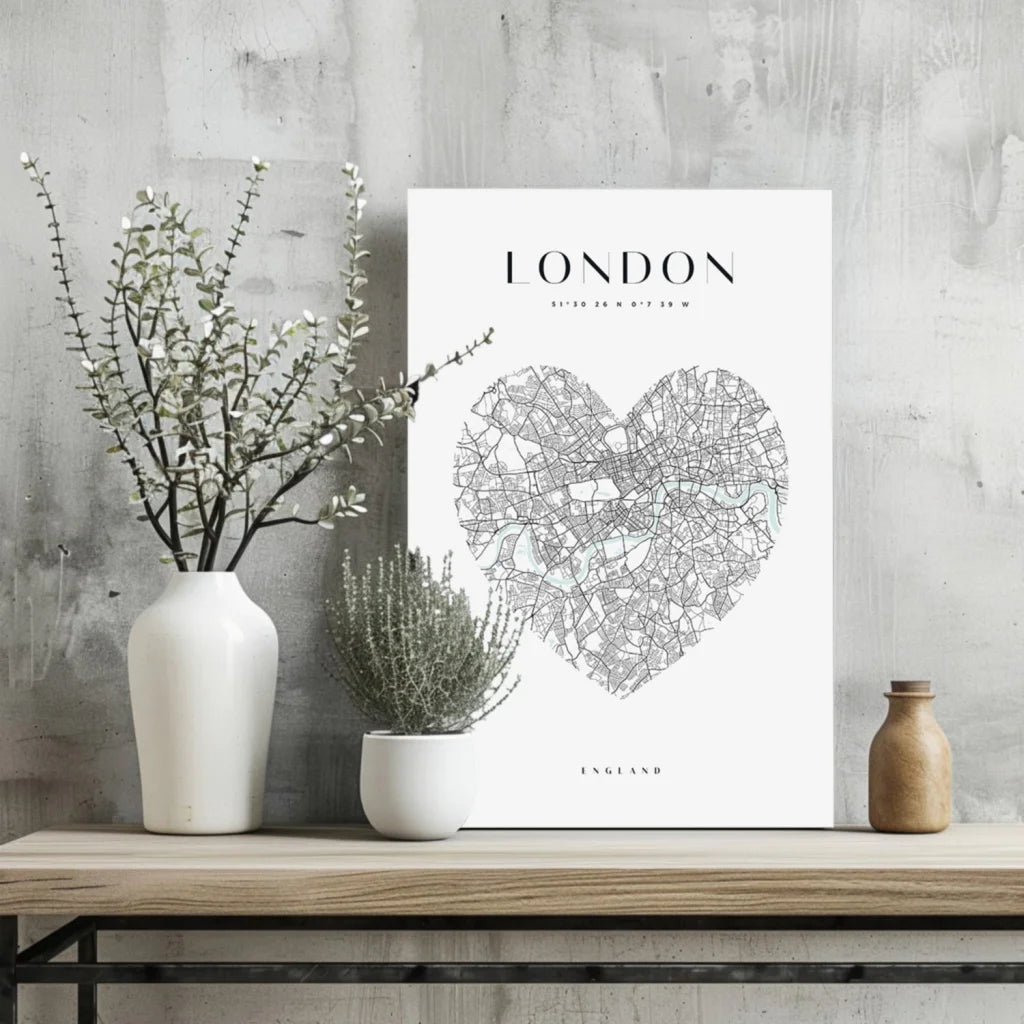 Heart-shaped London map insigne aluminum print