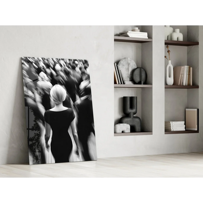 Black and white silhouette of blonde woman in dress, canvas wall art print