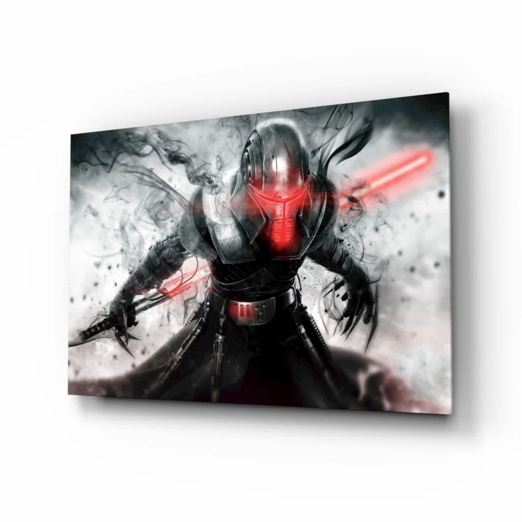 Black and red Sith Lord with red lightsabers on canvas wall art