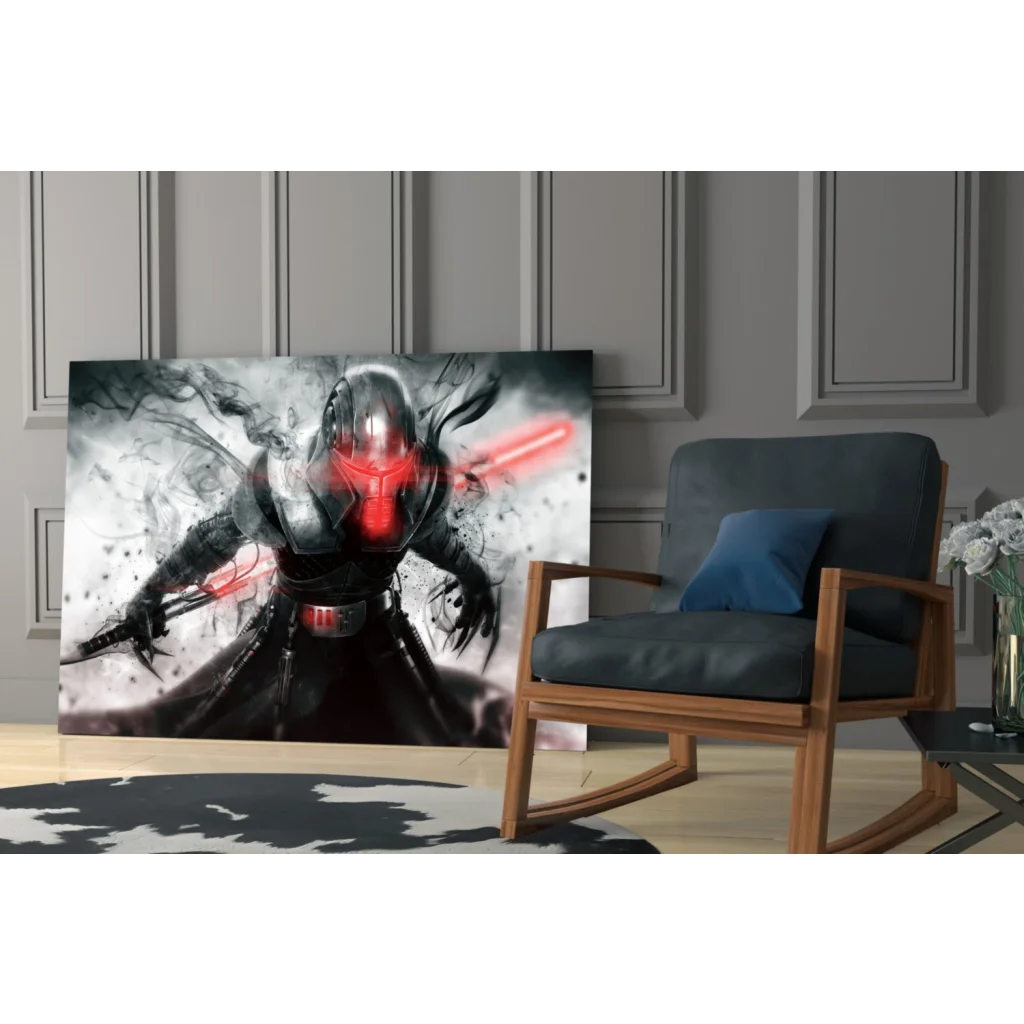 Black and red Sith Lord with lightsaber on canvas wall art