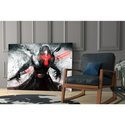 Black and red Sith Lord with lightsaber on canvas wall art