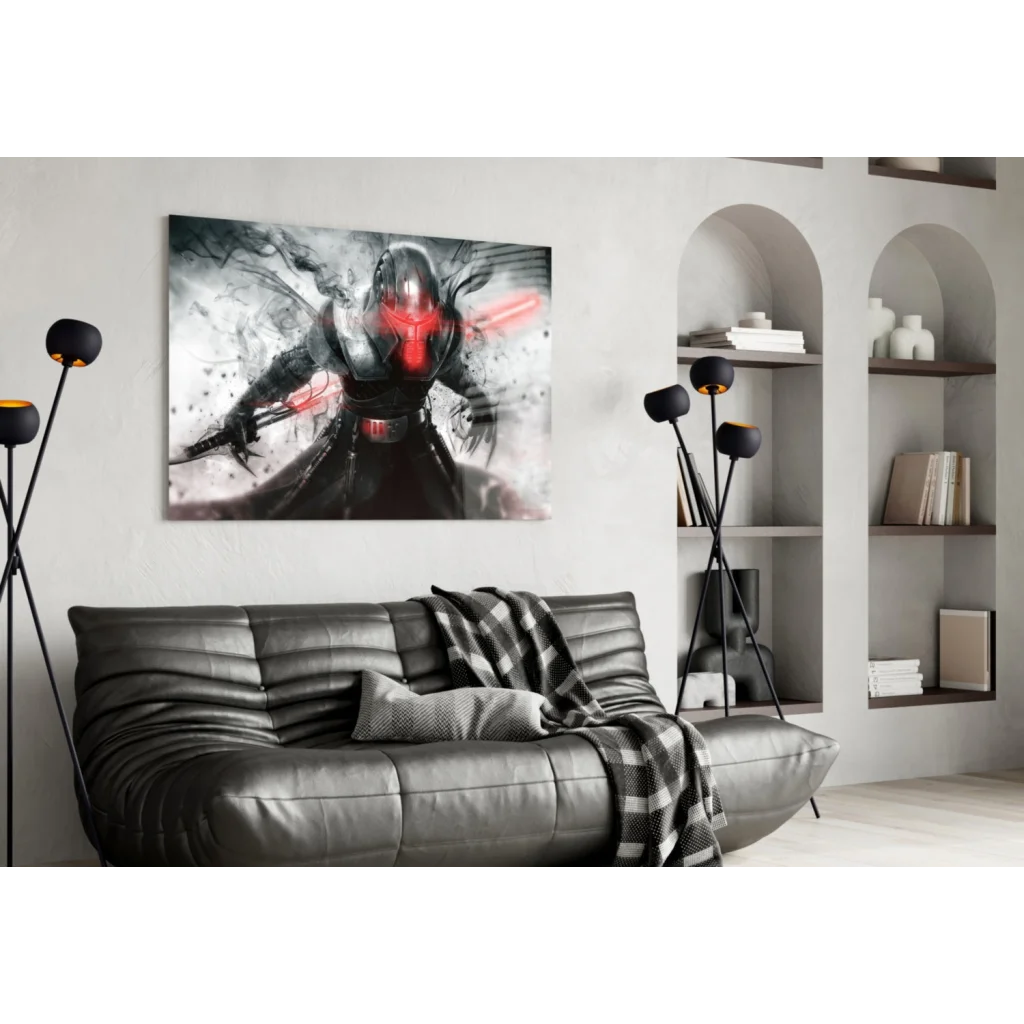 Black and red Sith Lord lightsaber wall art on canvas