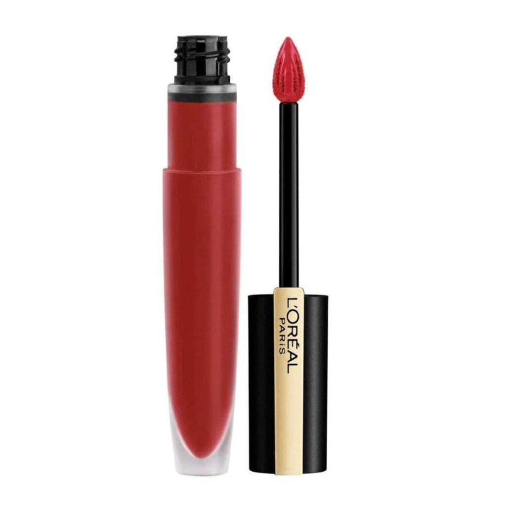 L’Oreal Paris Rouge Signature liquid lipstick in bold red, sleek tube