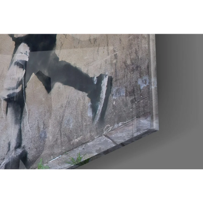 Banksy No Ball Games gray black graffiti on textured concrete wall art