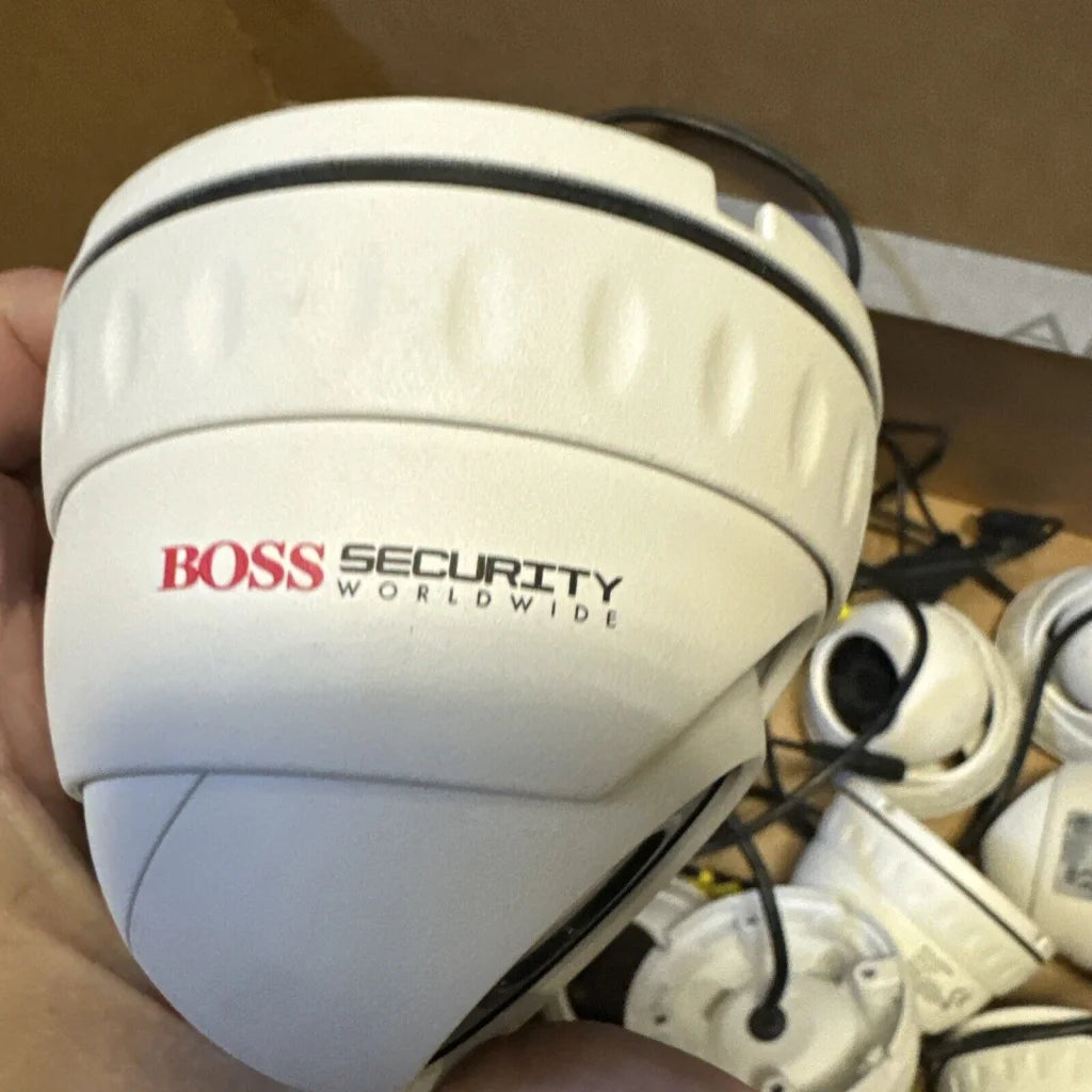 Lot of 11 Boss 1080P white dome surveillance cameras with Boss Security Worldwide branding