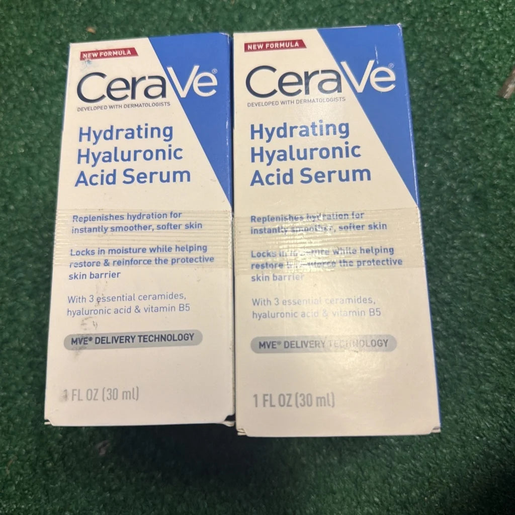 Two CeraVe hydrating hyaluronic acid face serum 30ml boxes