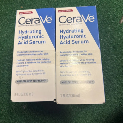 Two CeraVe hydrating hyaluronic acid face serum 30ml boxes