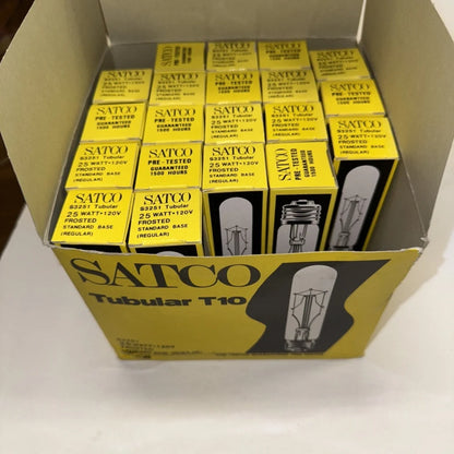 Satco S3251 tubular 25W frosted standard base light bulb box, lot of 20