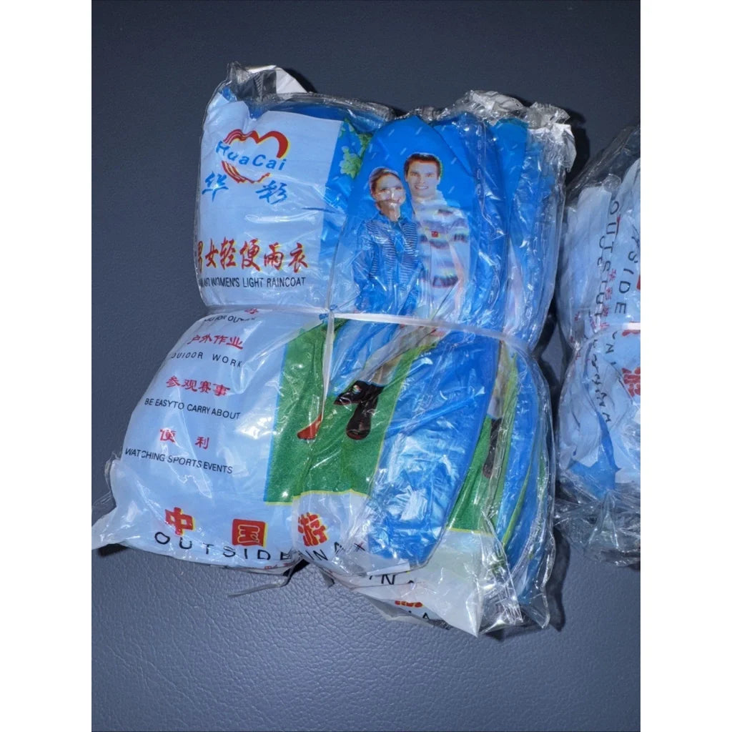 Blue Huacai waterproof men light poncho raincoat in clear plastic pack