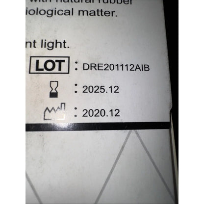 DRE Health medium disposable vinyl exam gloves label with lot dre201112aib, exp 2025.12