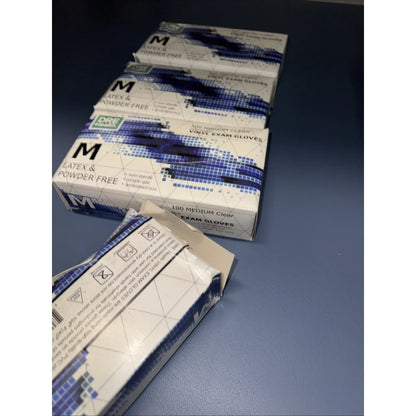 Lot of 4 Dre Health medium disposable vinyl exam gloves in white blue boxes
