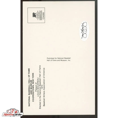 Vintage Lou Boudreau signed HOF postcard with black border hall of fame induction