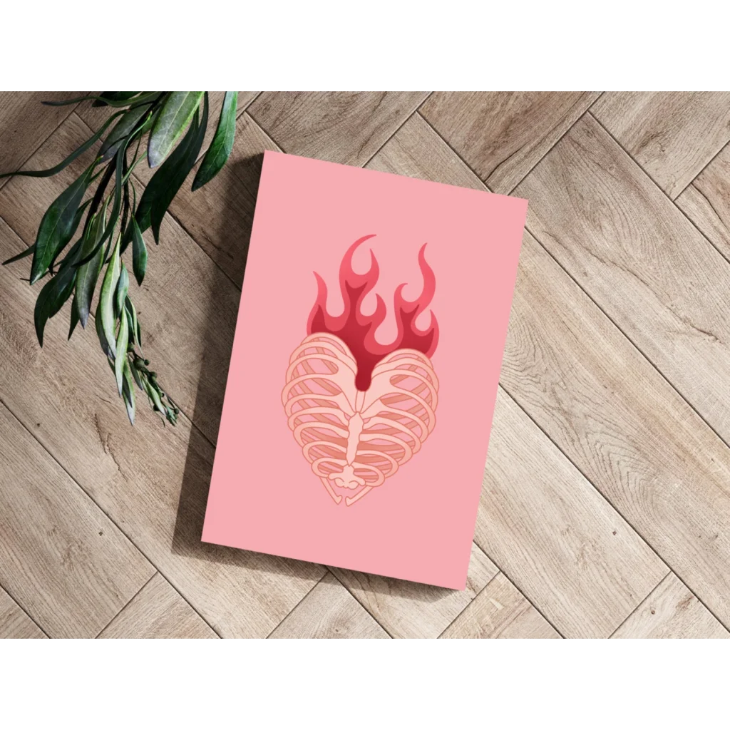 Flaming Heart Ribcage Insigne Aluminum Prints | Modern Wall Art Decor | vintageantiquesgifts.com