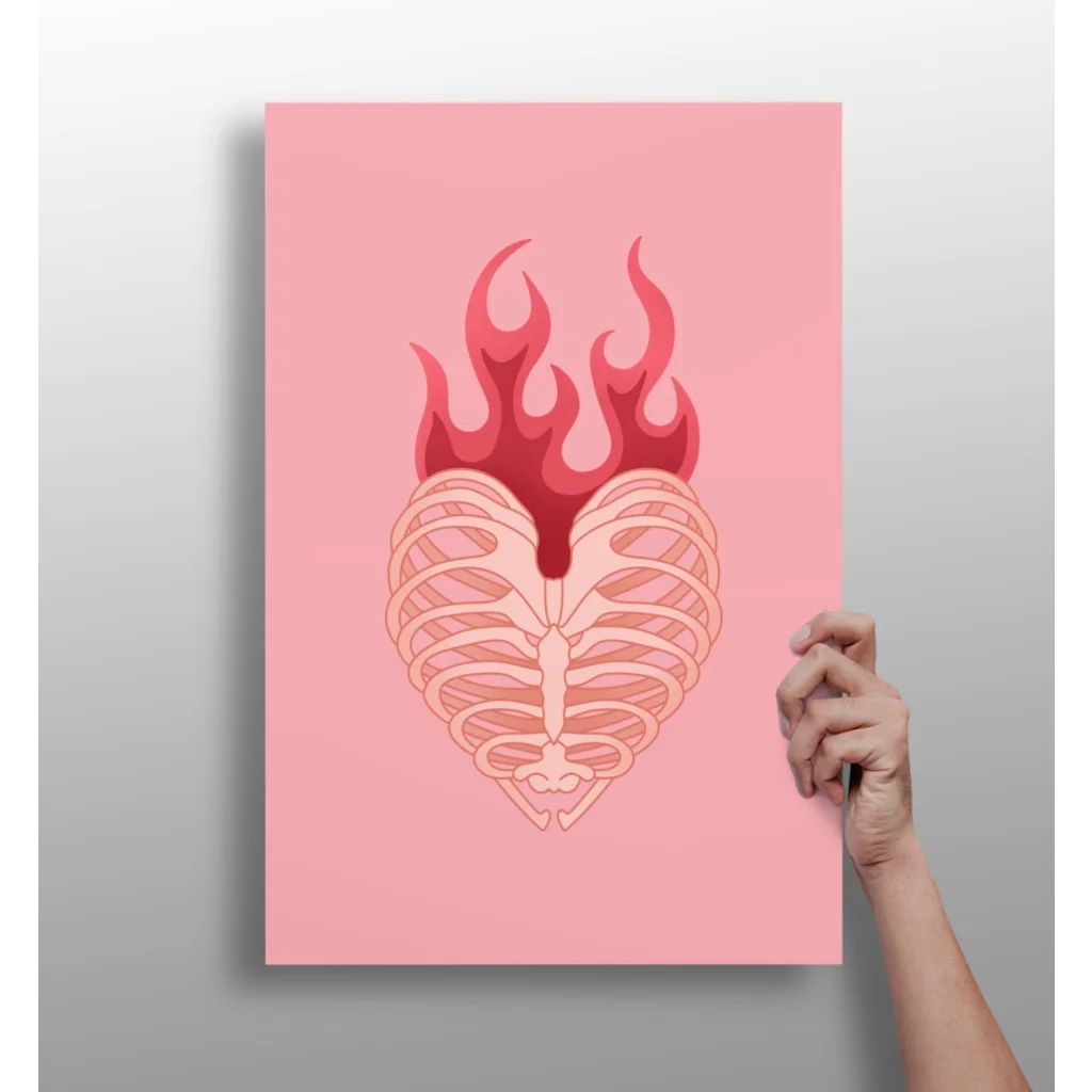 Flaming Heart Ribcage Insigne Aluminum Prints | Insigneart USA | vintageantiquesgifts.com