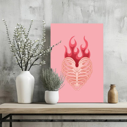 Flaming Heart Ribcage Insigne Aluminum Prints | Glass Wall Art Print | vintageantiquesgifts.com