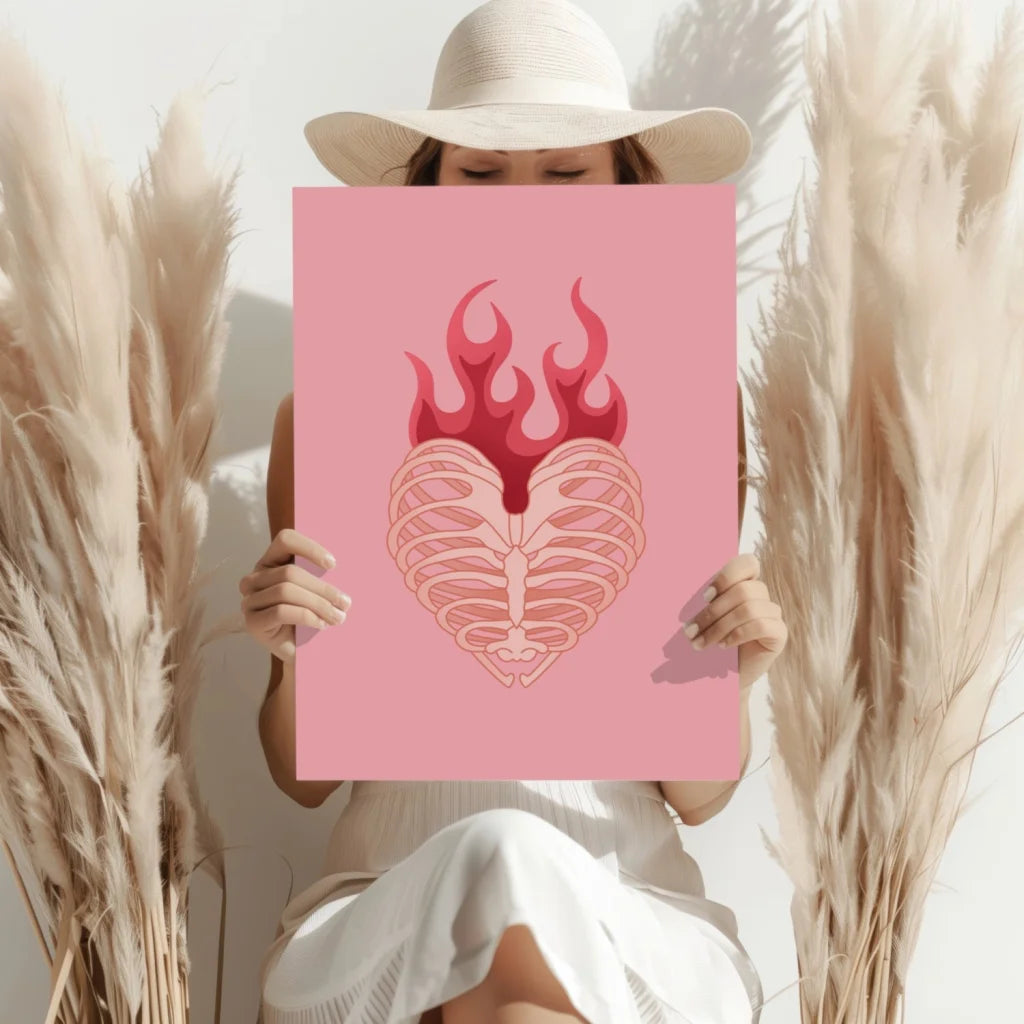 Flaming Heart Ribcage Insigne Aluminum Prints | Contemporary Home Wall Art | vintageantiquesgifts.com