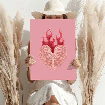Flaming Heart Ribcage Insigne Aluminum Prints | Contemporary Home Wall Art | vintageantiquesgifts.com