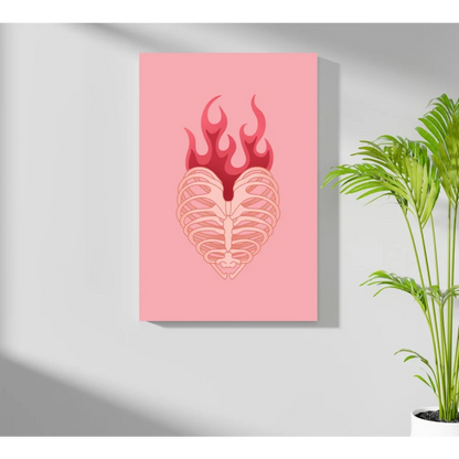 Stylized flaming heart ribcage on pink Insigne Aluminum Prints