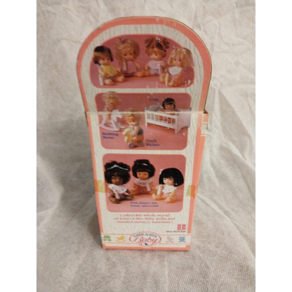 Rare 1987 Curly Brunette Baby Doll Hasbro vintage box with pink design