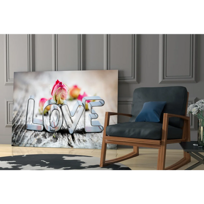 Love Roses silver metallic glass wall art with pink roses