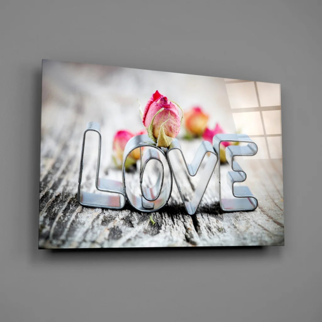 Love Roses Silver Metallic Glass Wall Art Canvas Print | Glass Wall Art Print | vintageantiquesgifts.com