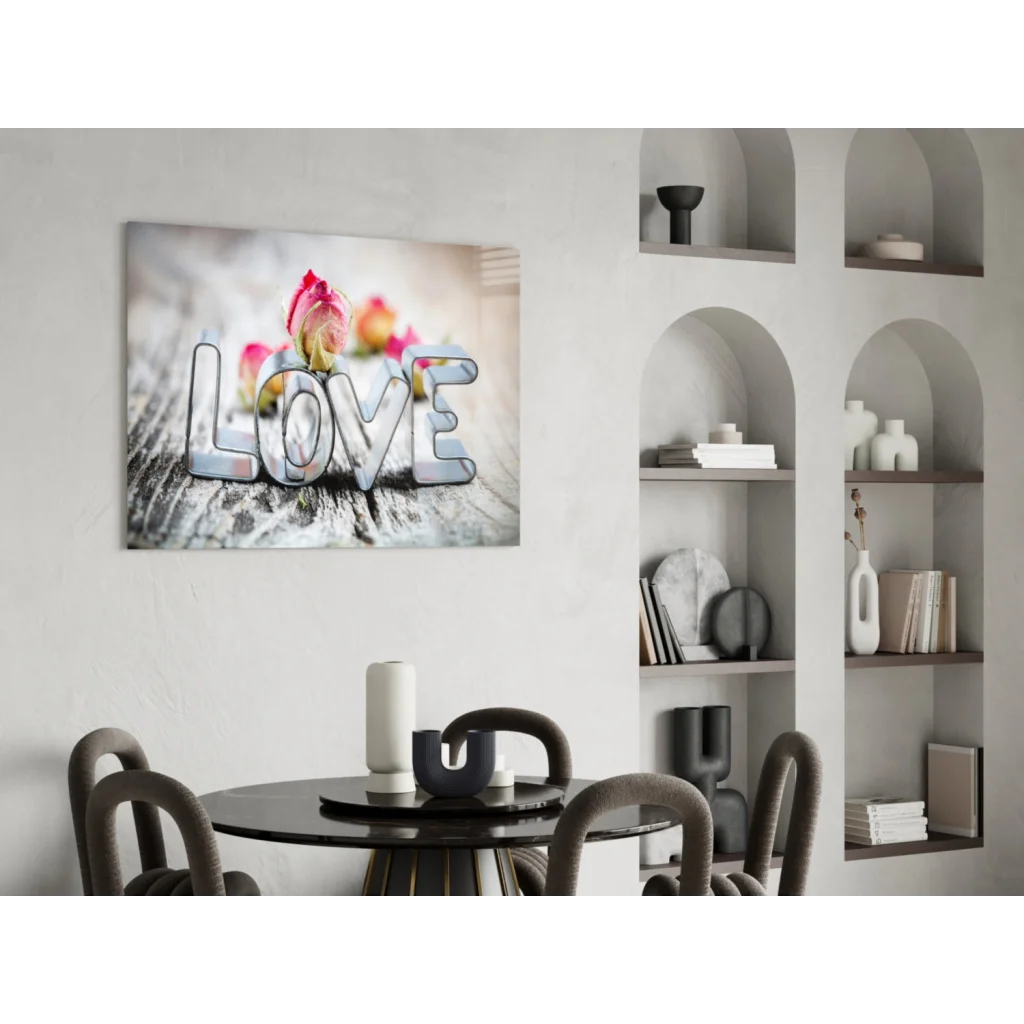 Love roses silver metallic glass wall art canvas print