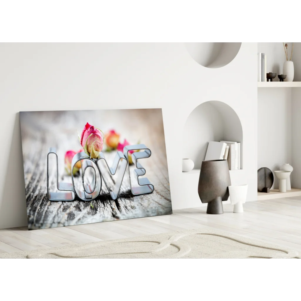 Love Roses Silver Metallic Glass Wall Art Canvas Print | Modern Wall Art Decor | vintageantiquesgifts.com